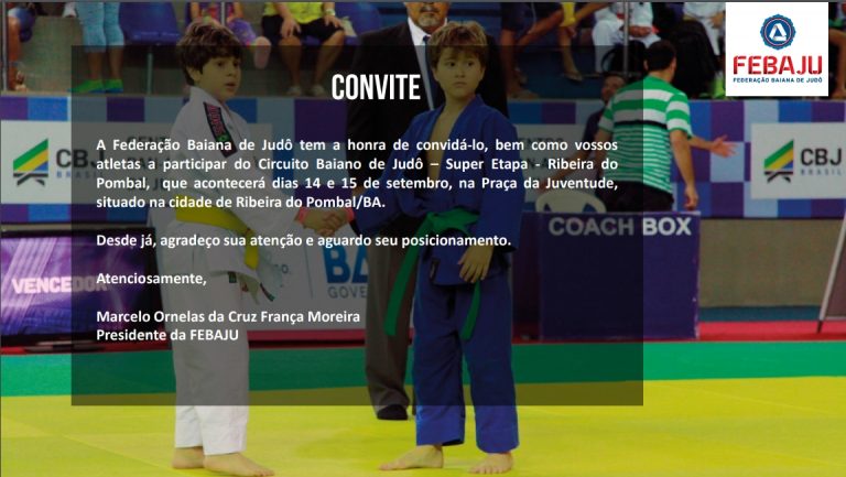 Alô, Ribeira do Pombal-BA! Nos dias 14 e 15 de setembro tem Super Etapa do Circuito Baiano de Judô