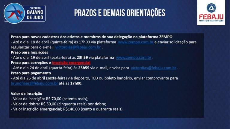 Inscrições seguem abertas para o Circuito Baiano de Judô 2019 – Super Etapa – Cruz das Almas