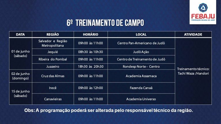 Confira a programação do 6º Treinamento de Campo Estadual