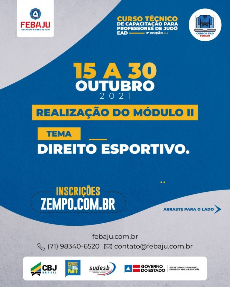 Faltam poucos dias para o início da segunda edição do Curso Técnico de Capacitação EAD para professores de judô!! 🥳👏🏻